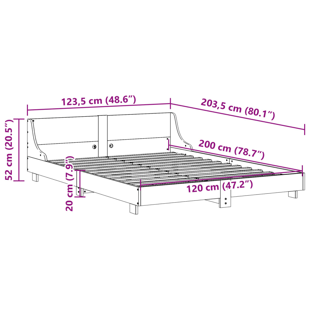 Letto senza Materasso Marrone Cera 120x200 cm in Legno di Pino | homemem39