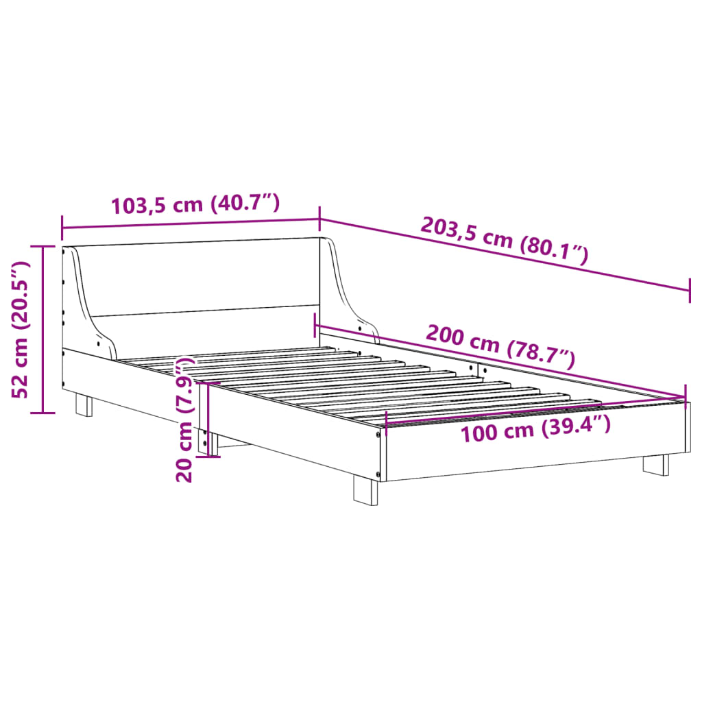 Letto senza Materasso Marrone Cera 100x200 cm in Legno di Pino | homemem39