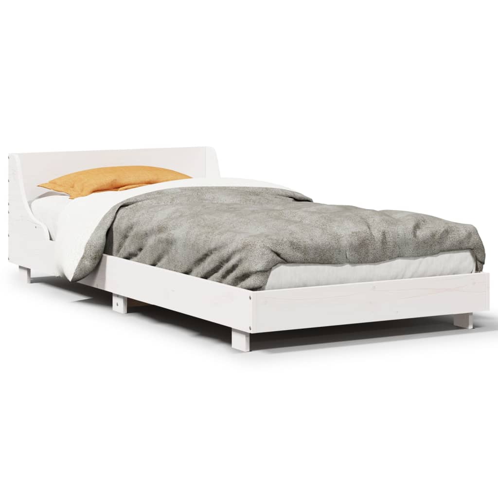 Letto senza Materasso Bianco 75x190 in Legno Massello di Pino - homemem39