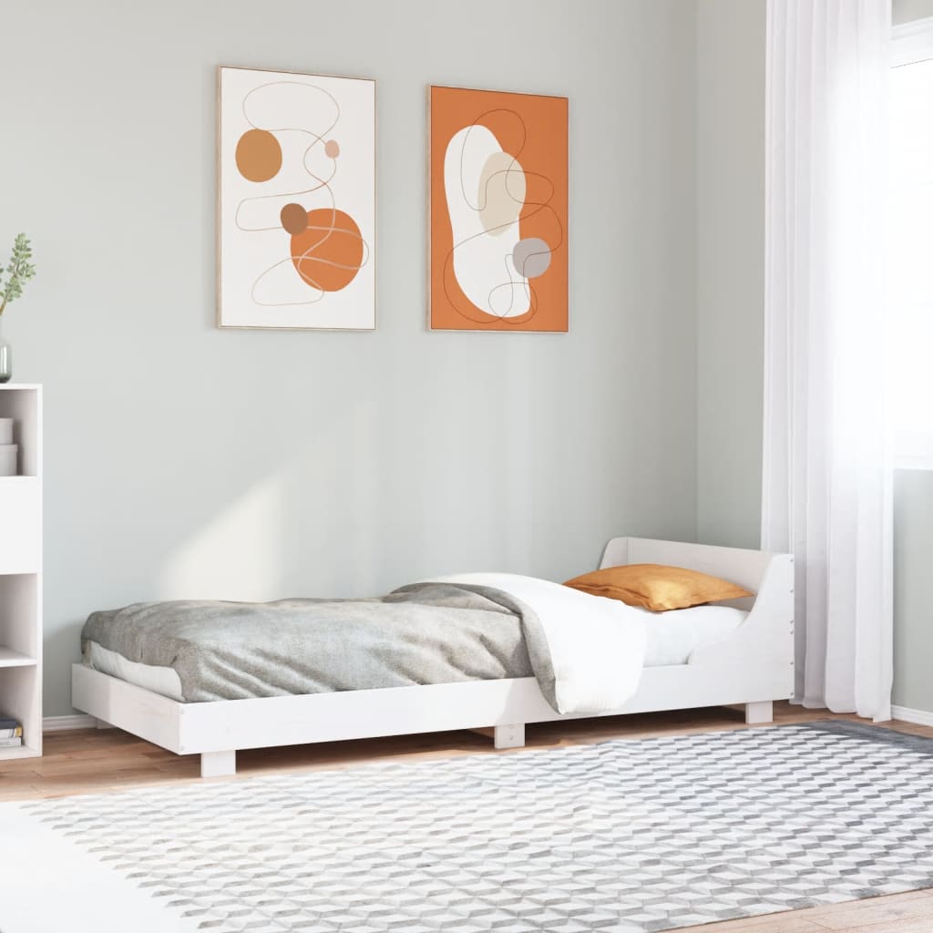 Letto senza Materasso Bianco 75x190 in Legno Massello di Pino - homemem39