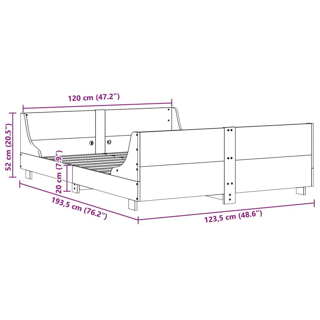Letto senza Materasso Bianco 120x190 cm Legno Massello di Pino | homemem39