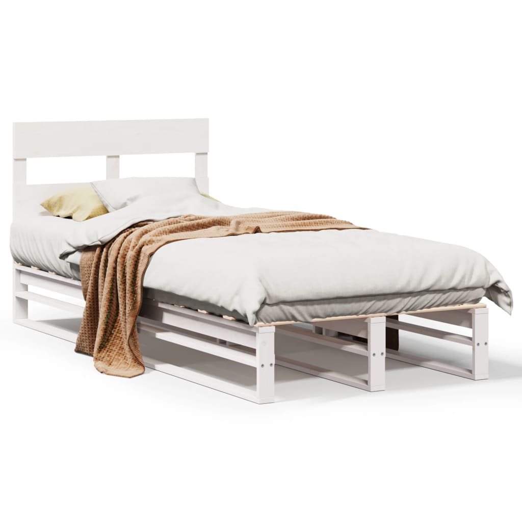 Letto senza Materasso Bianco 75x190 in Legno Massello di Pino | homemem39