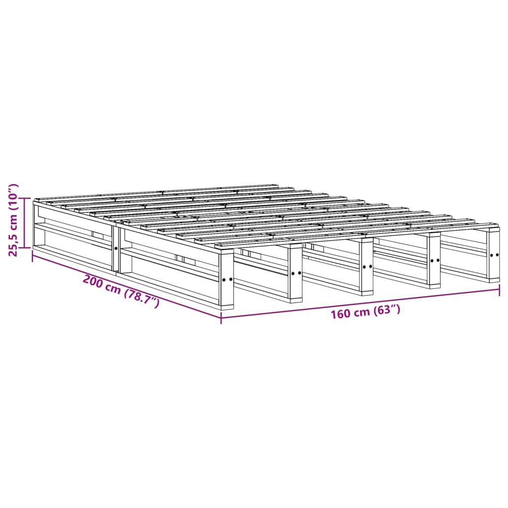 Letto senza Materasso Bianco 160x200 cm Legno Massello di Pino | homemem39