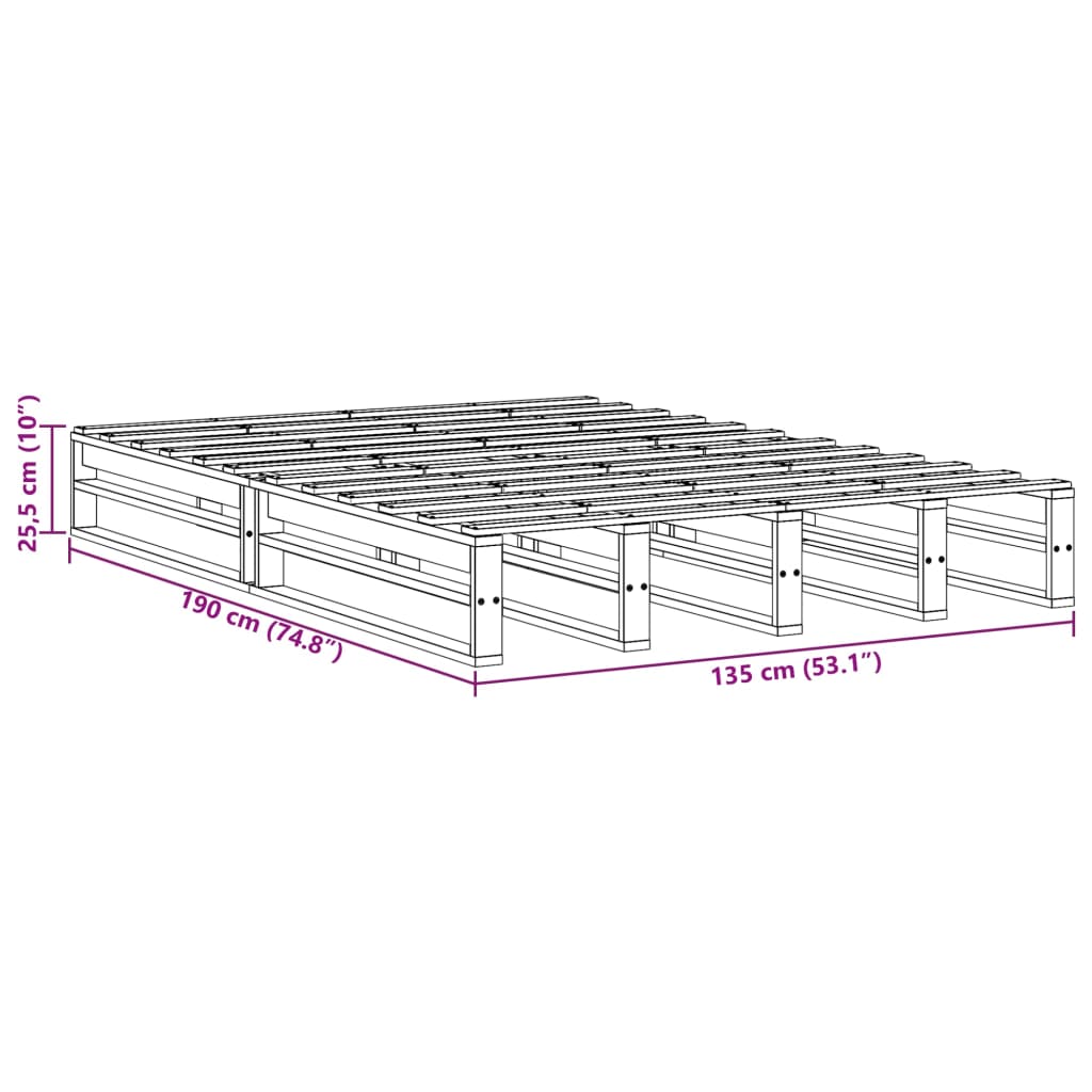 Letto senza Materasso 135x190 cm in Legno Massello di Pino | homemem39