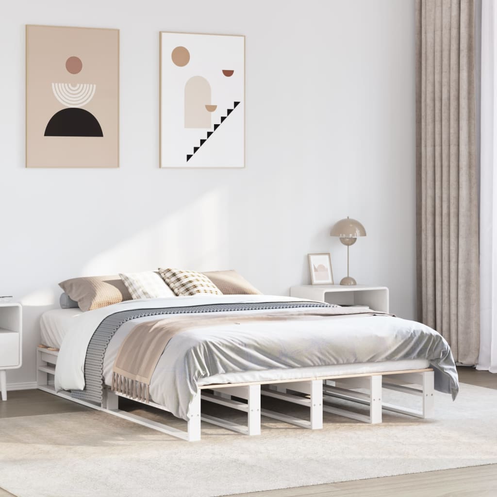 Letto senza Materasso Bianco 135x190 cm Legno Massello di Pino - homemem39