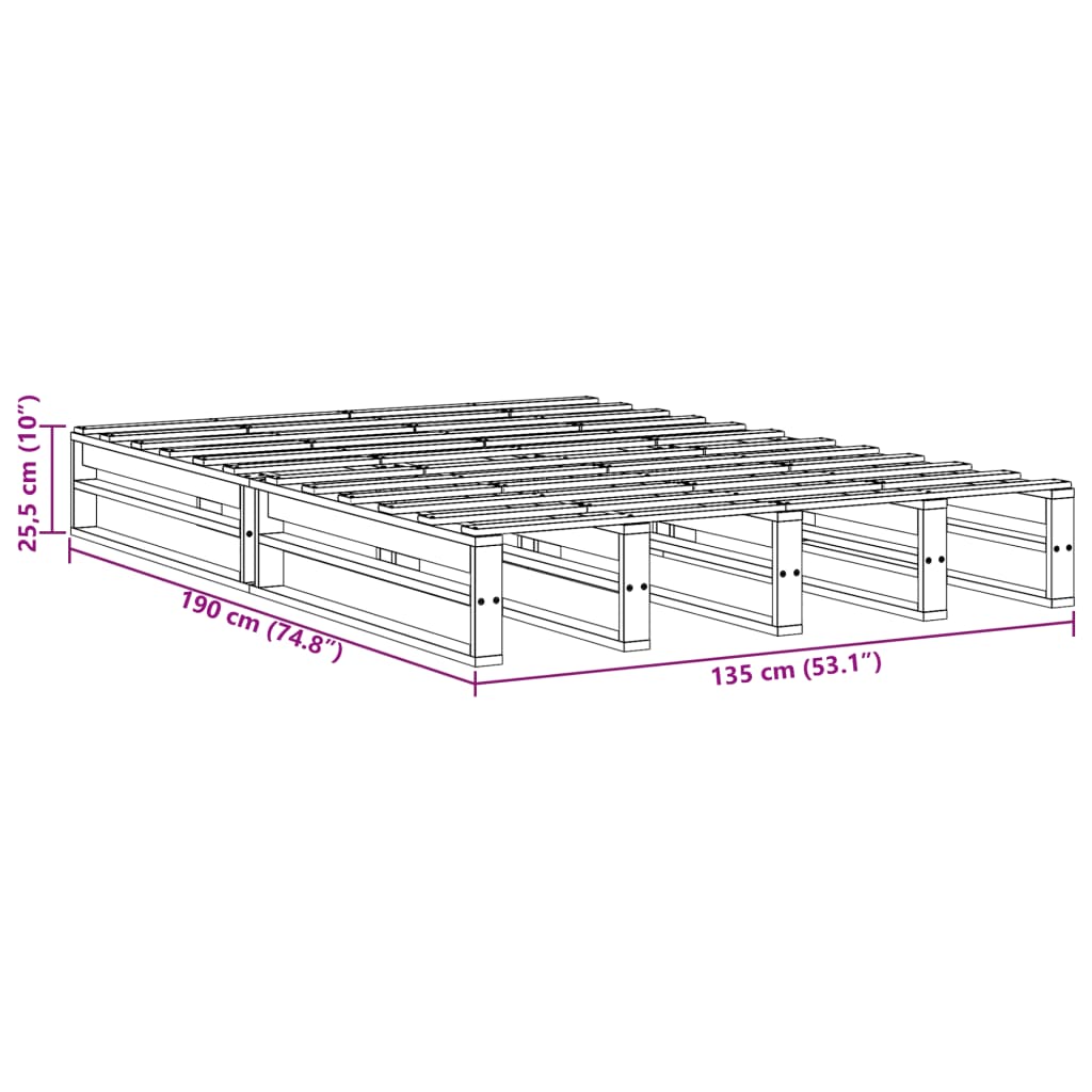 Letto senza Materasso Marrone Cera 135x190 cm in Legno di Pino | homemem39