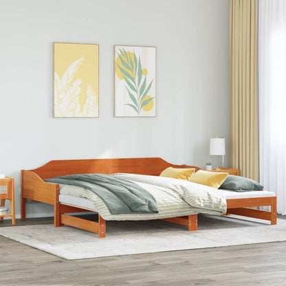 Divano con Letto Estraibile Marrone Cera 80x200cm Massello Pino