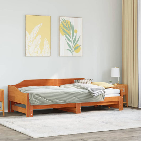 Divano con Letto Estraibile Marrone Cera 80x200cm Massello Pino | homemem39