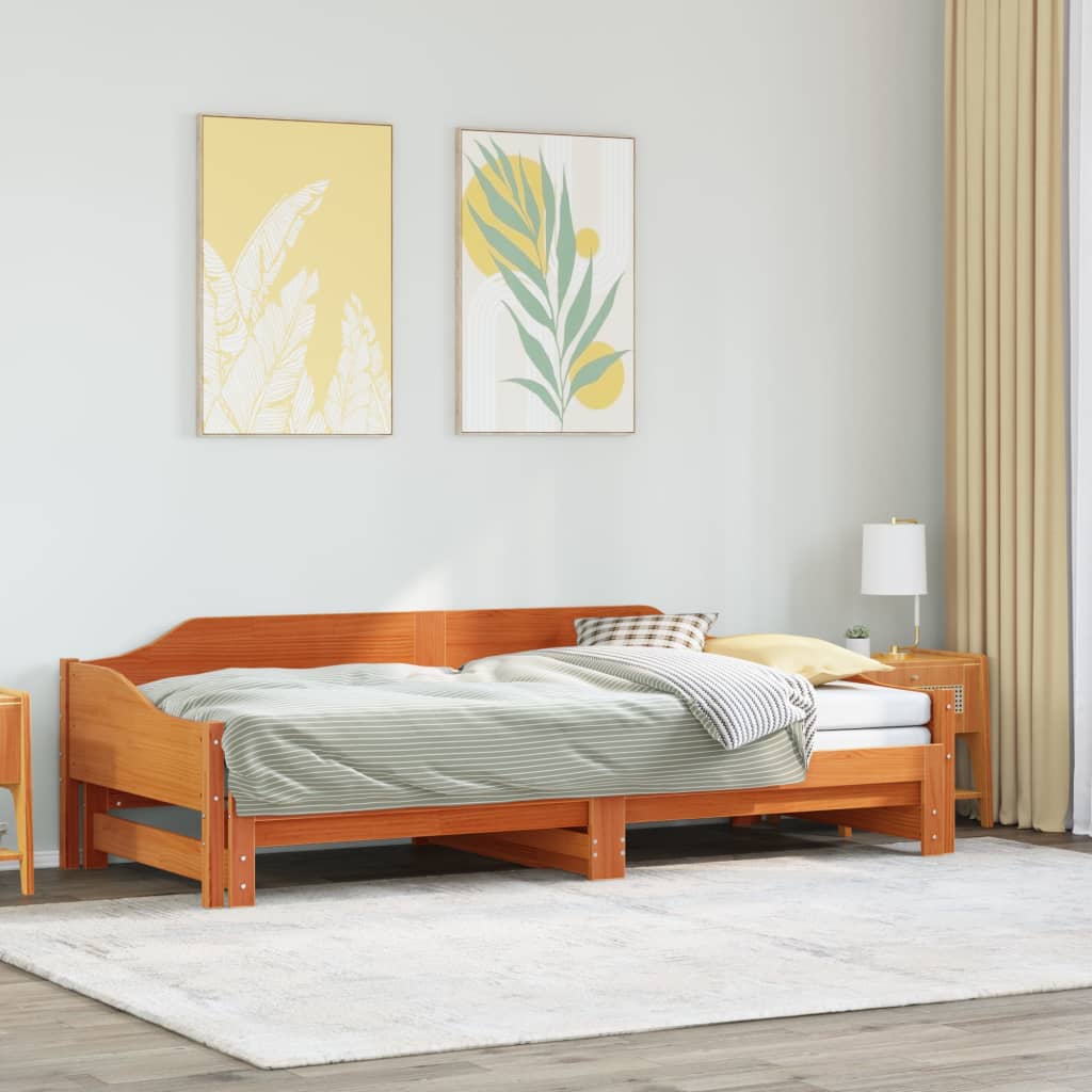 Divano con Letto Estraibile Marrone Cera 80x200cm Massello Pino - homemem39