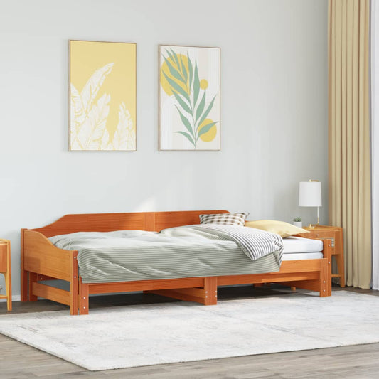 Divano con Letto Estraibile Marrone Cera 90x200cm Massello Pino - homemem39