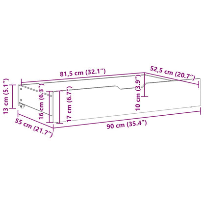 Cassettoni Letto con Ruote 2 pz 90x55x17 cm Legno Massello Pino | homemem39