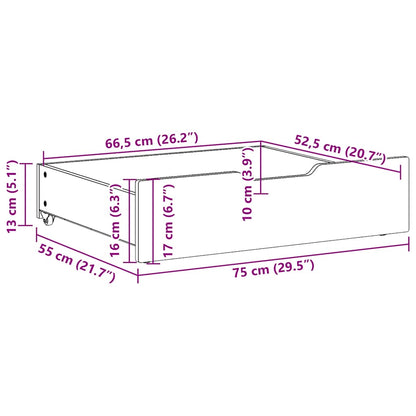 Cassettoni da Letto con Ruote 2 pz 75x55x17 cm in Legno di Pino | homemem39