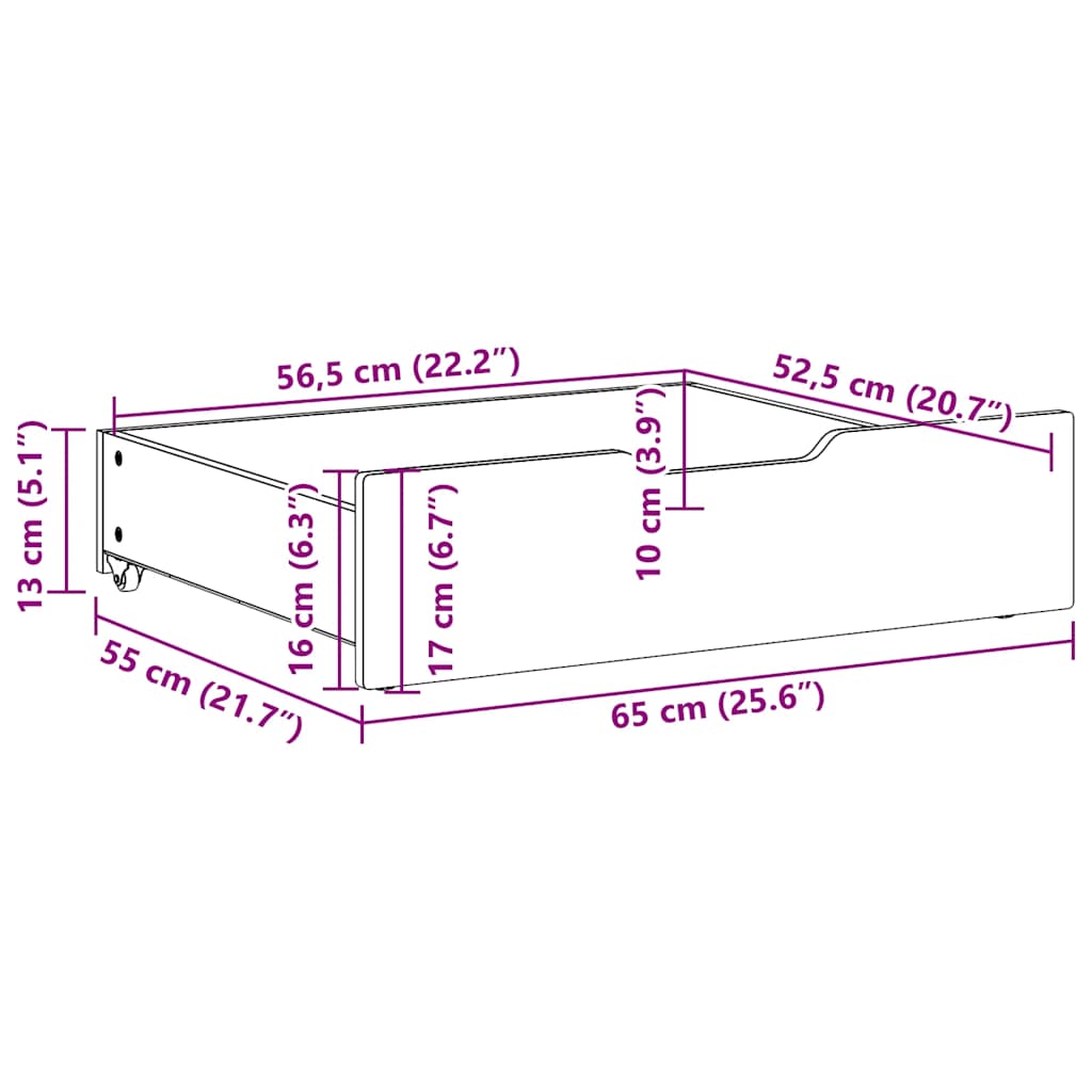 Cassettoni da Letto 2 pz Bianchi 65x55x17 cm in Legno di Pino | homemem39