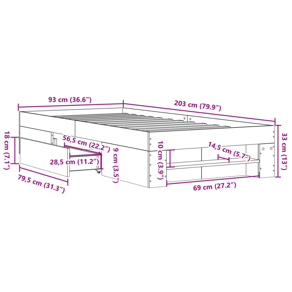 Giroletto Bianco 90x200 cm in Legno Multistrato | homemem39