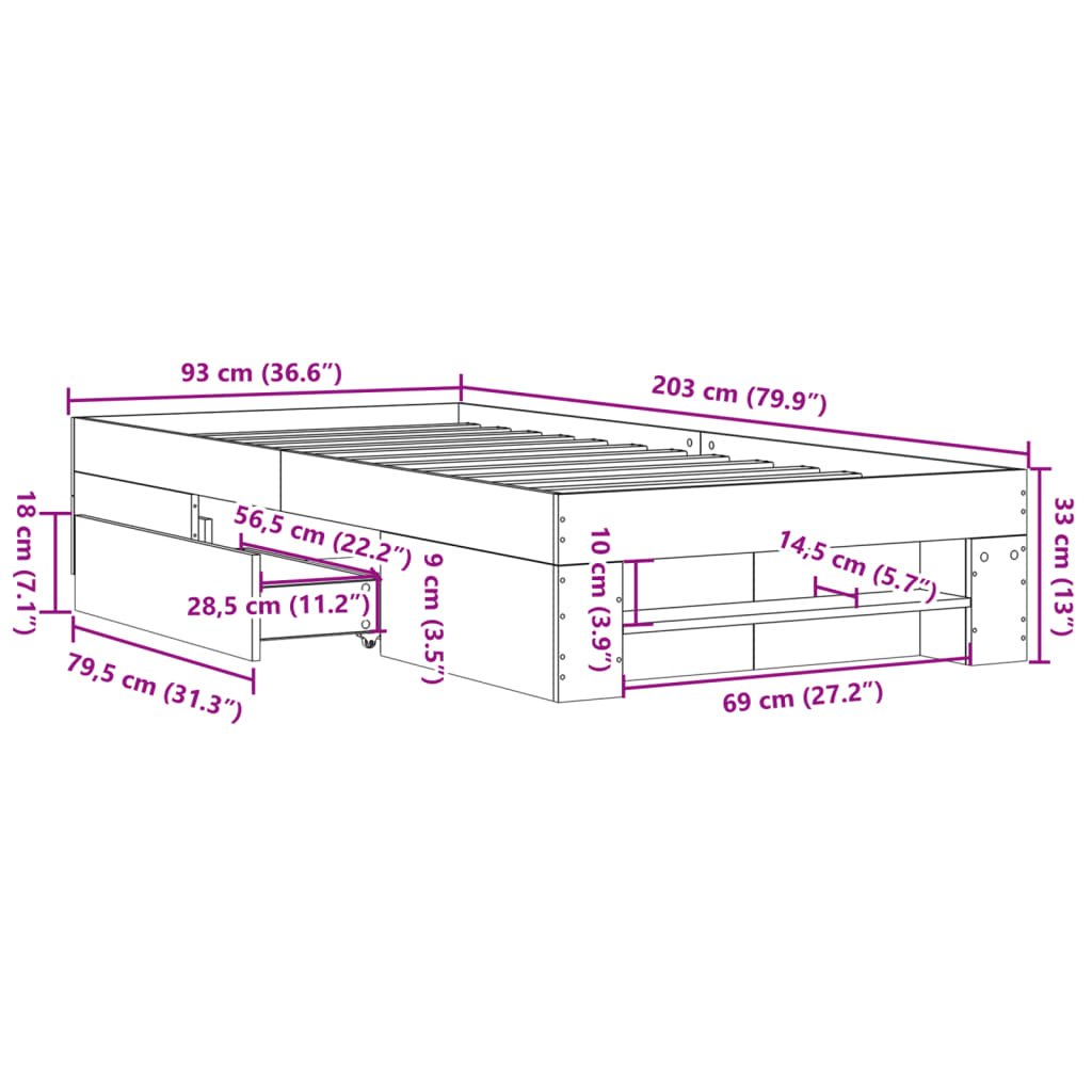 Giroletto Grigio Cemento 90x200 cm in Legno Multistrato | homemem39