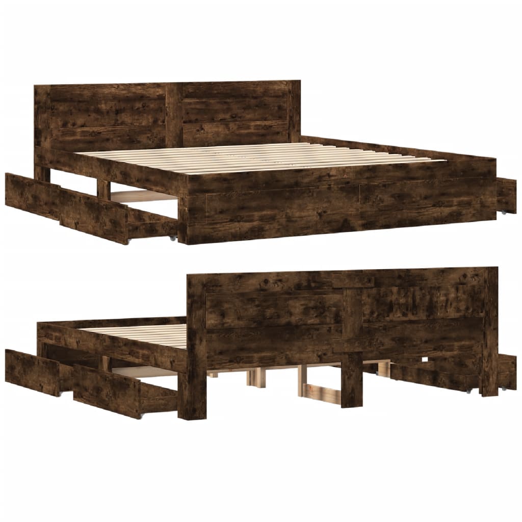 Giroletto con Testiera Rovere Fumo 180x200 cm Legno Multistrato | homemem39