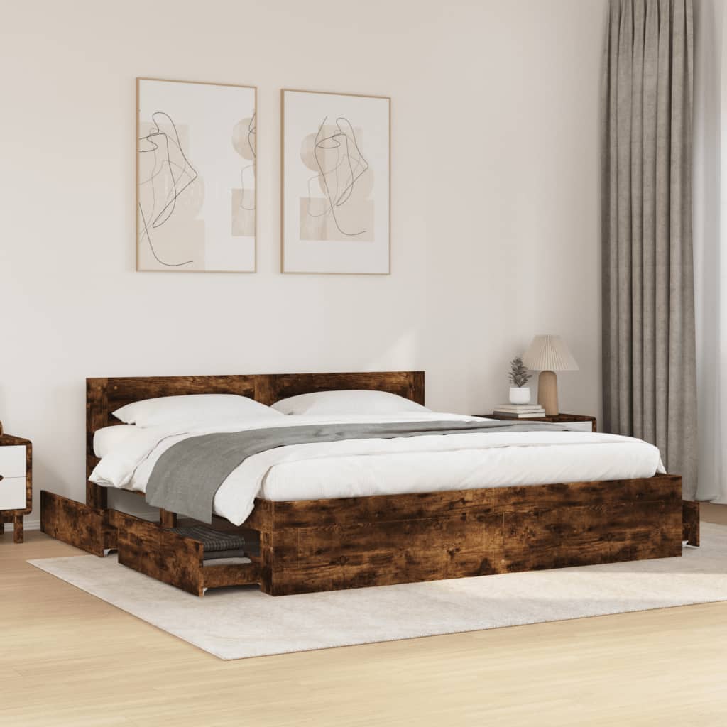 Giroletto con Testiera Rovere Fumo 180x200 cm Legno Multistrato | homemem39