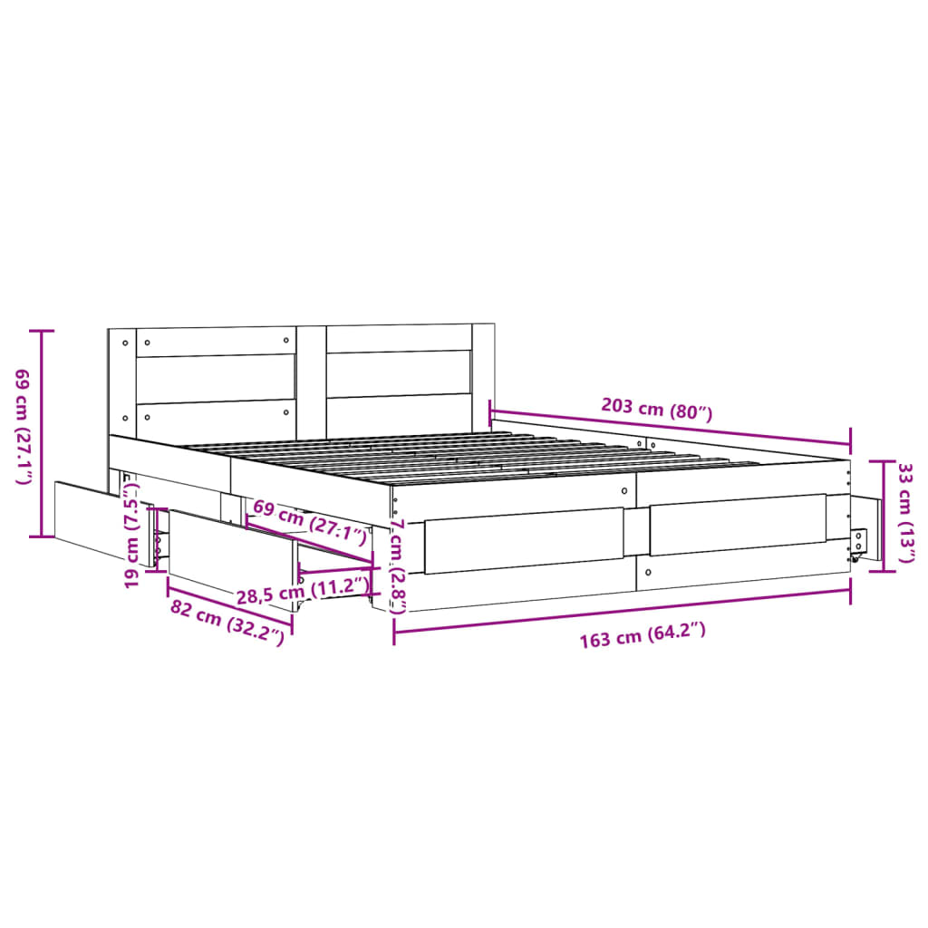Giroletto con Testiera Rovere Fumo 160x200 cm Legno Multistrato