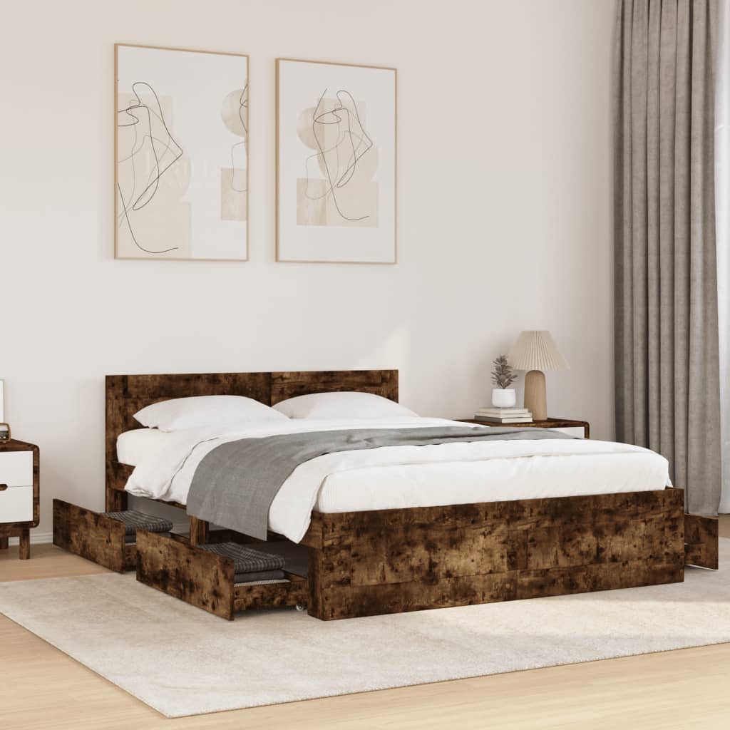 Giroletto con Testiera Rovere Fumo 120x200 cm Legno Multistrato | homemem39