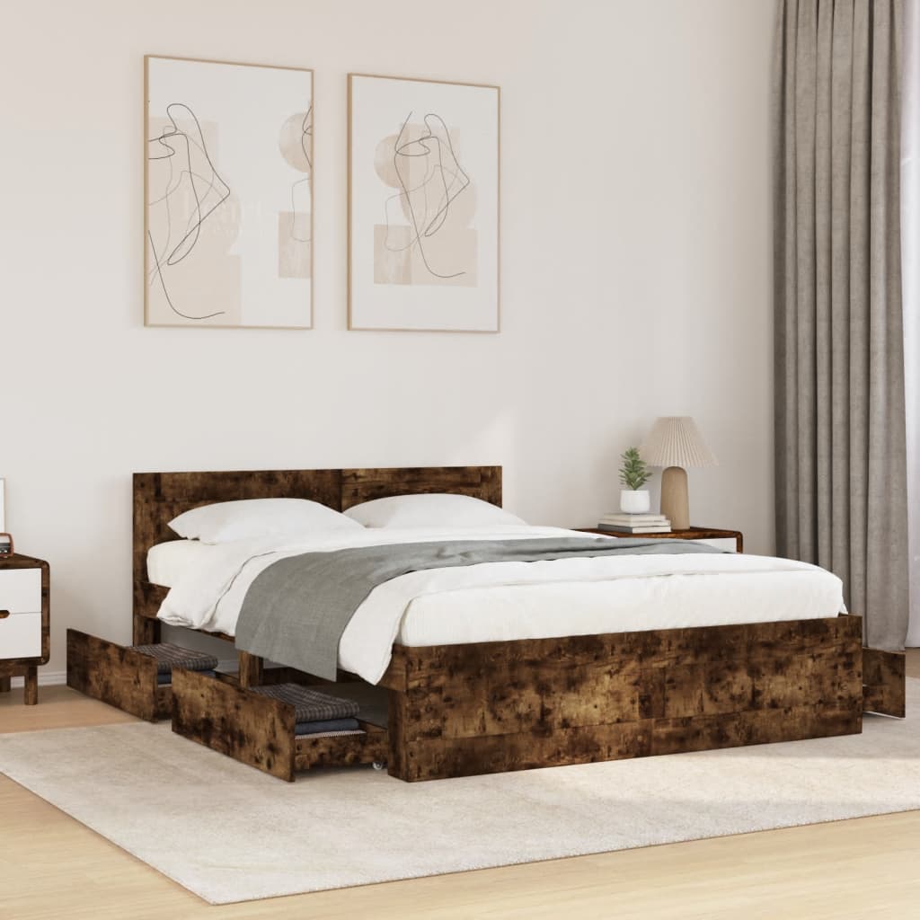 Giroletto con Testiera Rovere Fumo 120x190 cm Legno Multistrato | homemem39