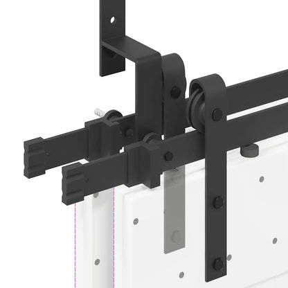 Kit di Binari per Porte Scorrevoli 213,5 cm Acciaio Nero | homemem39