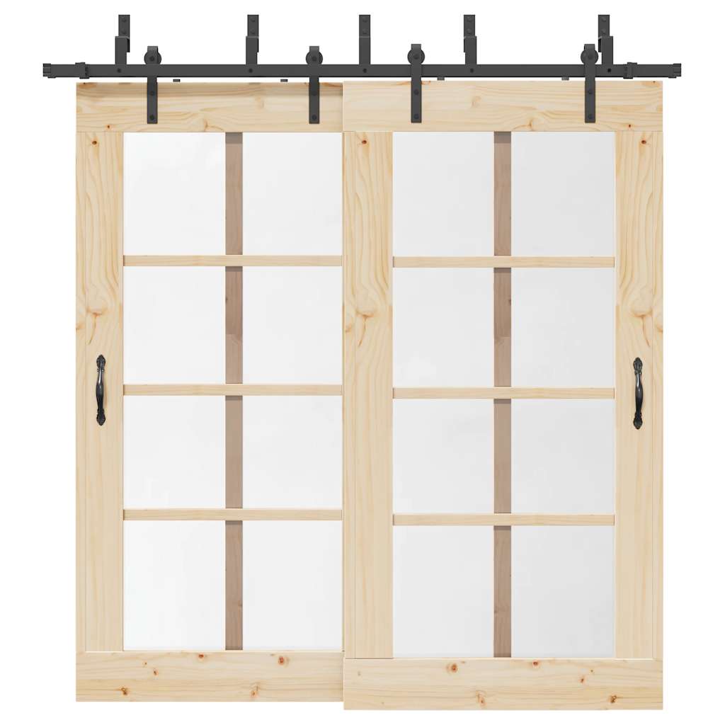 Kit di Binari per Porte Scorrevoli 213,5 cm Acciaio Nero | homemem39