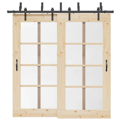 Kit di Binari per Porte Scorrevoli 213,5 cm Acciaio Nero | homemem39