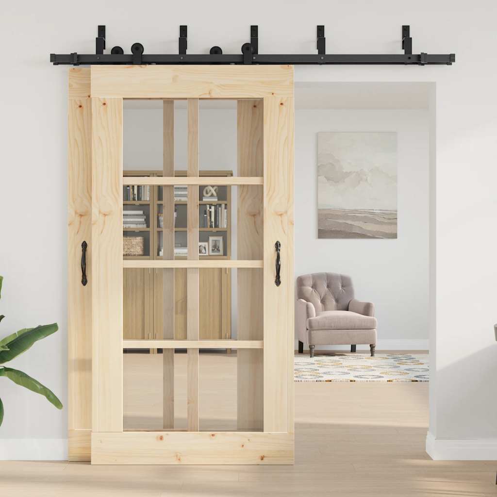 Kit di Binari per Porte Scorrevoli 213,5 cm Acciaio Nero | homemem39