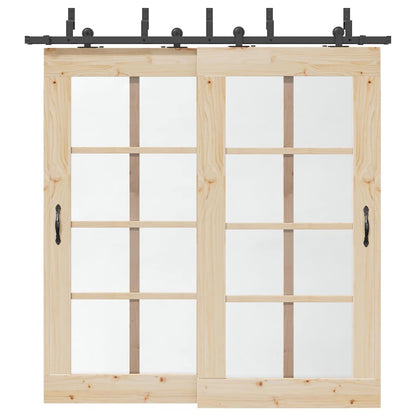 Kit di Binari per Porte Scorrevoli 213,5 cm Acciaio Nero | homemem39
