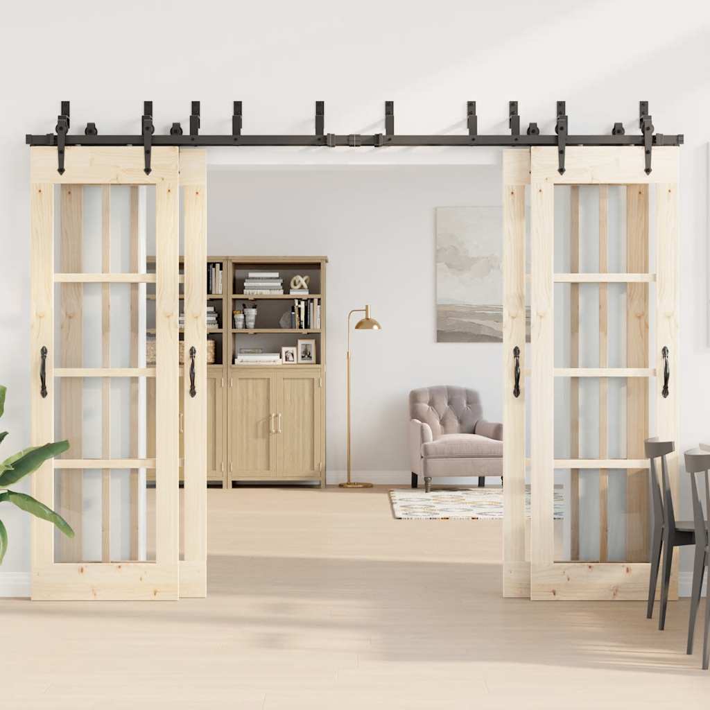 Kit di Binari per Porte Scorrevoli 305 cm Acciaio Nero | homemem39