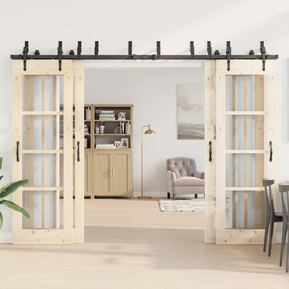 Kit di Binari per Porte Scorrevoli 305 cm Acciaio Nero | homemem39