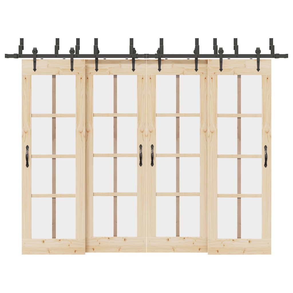 Kit di Binari per Porte Scorrevoli 305 cm Acciaio Nero | homemem39