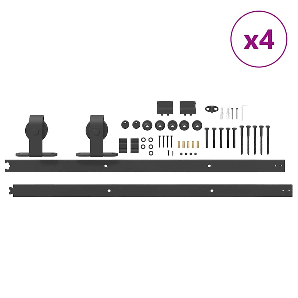 Kit di Binari per Porte Scorrevoli 366 cm Acciaio Nero | homemem39