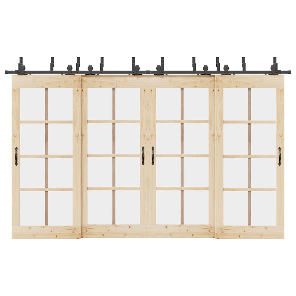 Kit di Binari per Porte Scorrevoli 366 cm Acciaio Nero