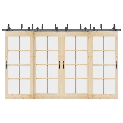 Kit di Binari per Porte Scorrevoli 366 cm Acciaio Nero