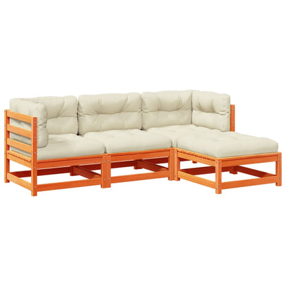 Set Divani Giardino 4pz con Cuscini Marrone Cera Massello Pino | homemem39