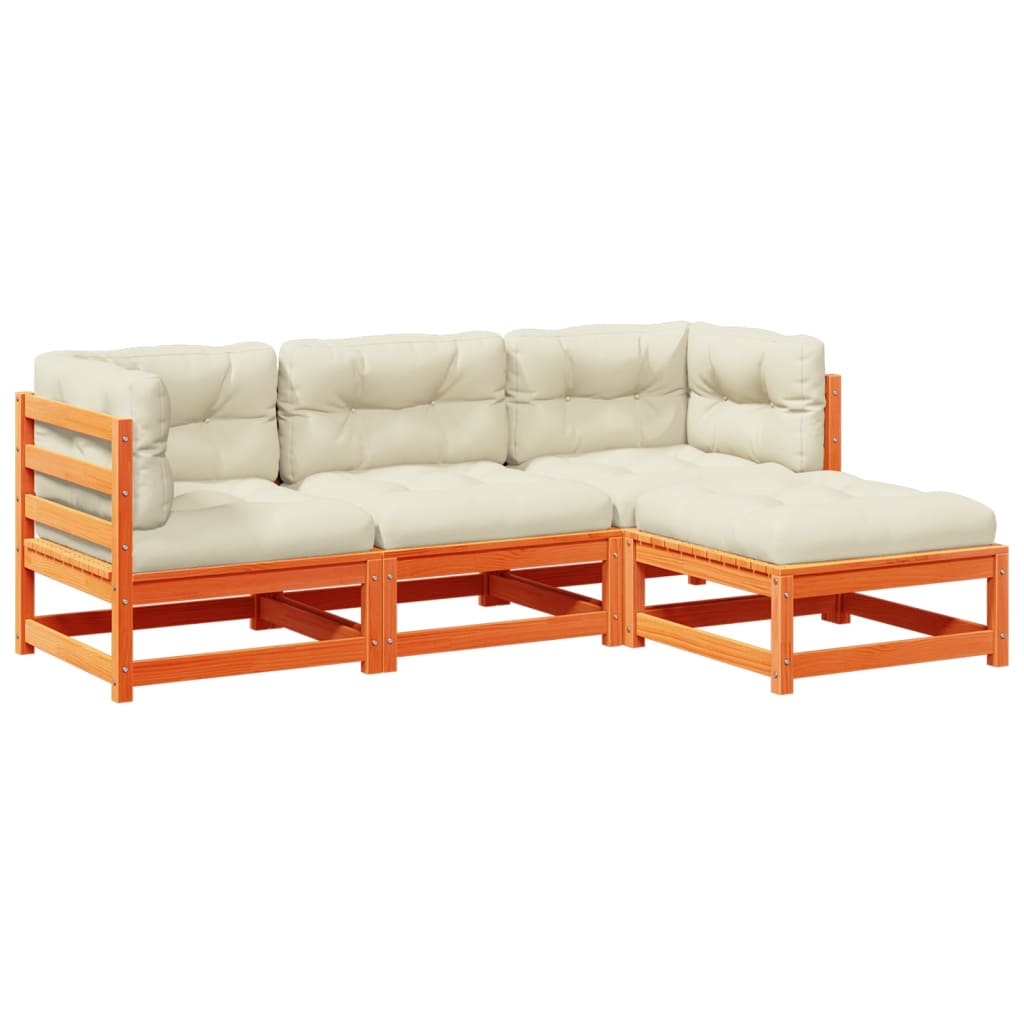 Set Divani Giardino 4pz con Cuscini Marrone Cera Massello Pino - homemem39