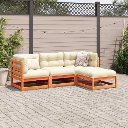 Set Divani Giardino 4pz con Cuscini Marrone Cera Massello Pino | homemem39