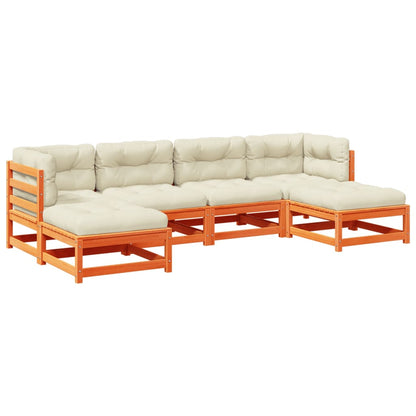 Set Divani Giardino 6pz con Cuscini Marrone Cera Massello Pino - homemem39