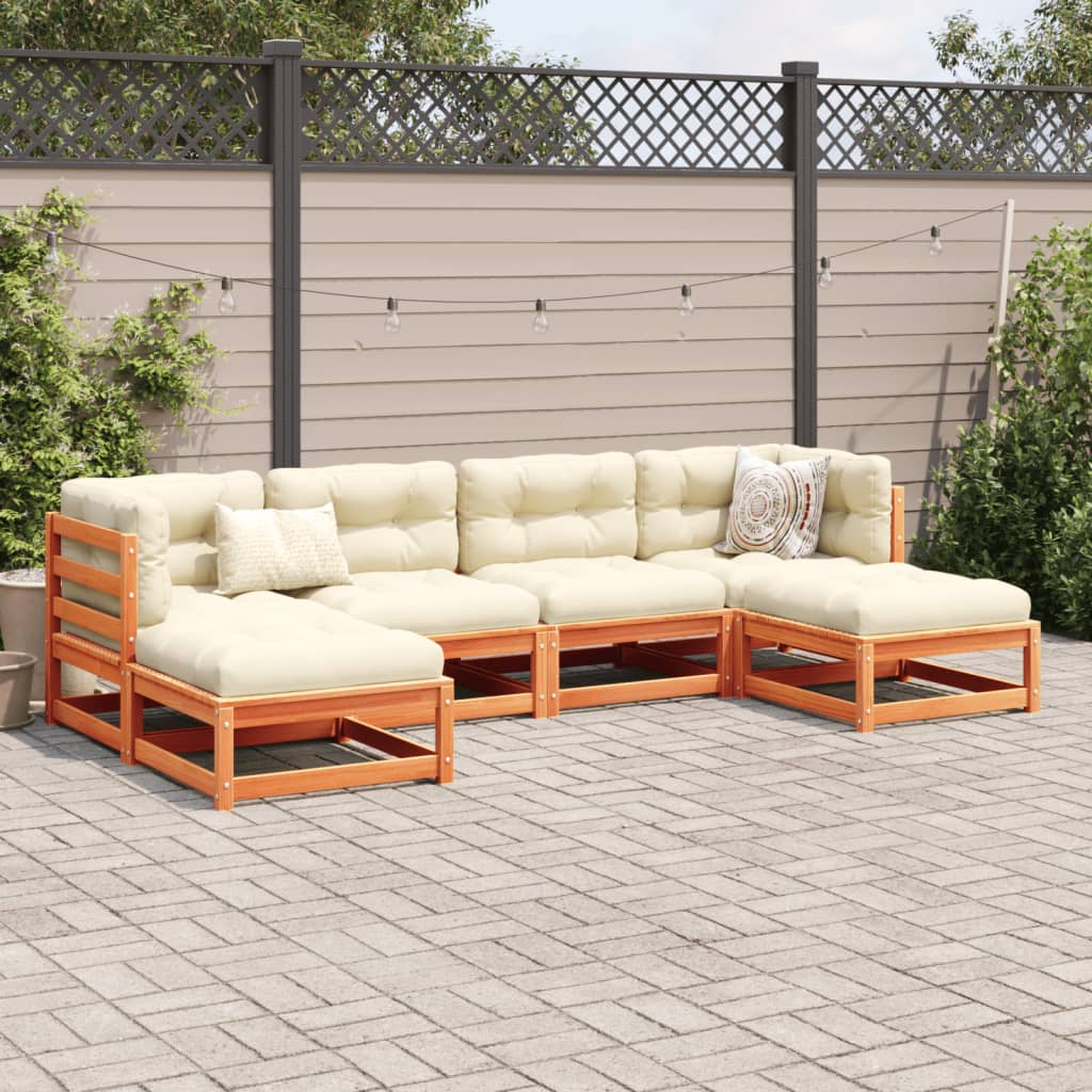 Set Divani Giardino 6pz con Cuscini Marrone Cera Massello Pino | homemem39
