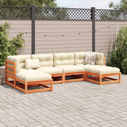 Set Divani Giardino 6pz con Cuscini Marrone Cera Massello Pino | homemem39