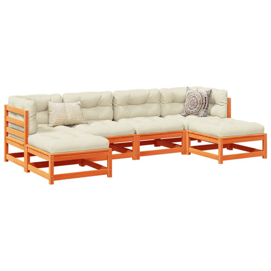 Set Divani Giardino 6pz con Cuscini Marrone Cera Massello Pino - homemem39