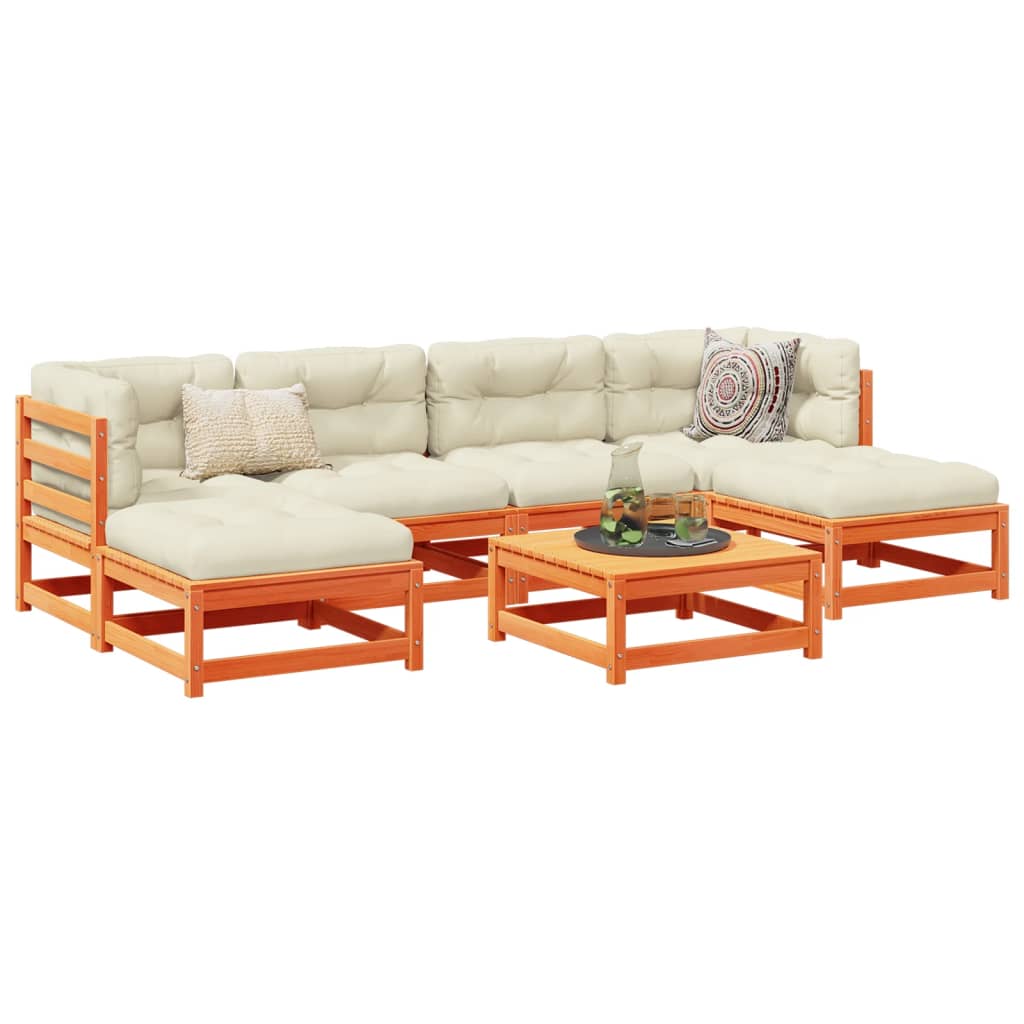 Set Divani Giardino 7 pz con Cuscini Marrone Cera Massello Pino | homemem39