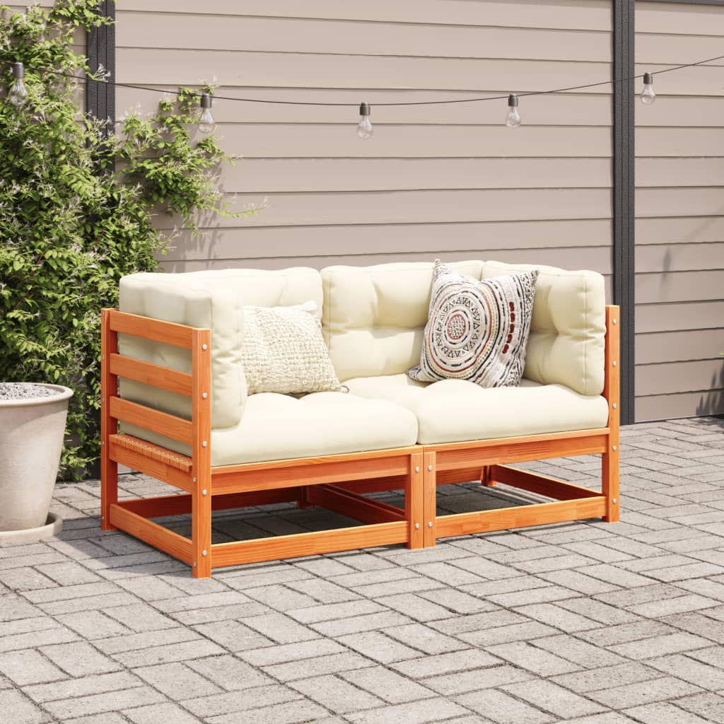 Set Divani Giardino 2 pz con Cuscini Marrone Cera Massello Pino | homemem39