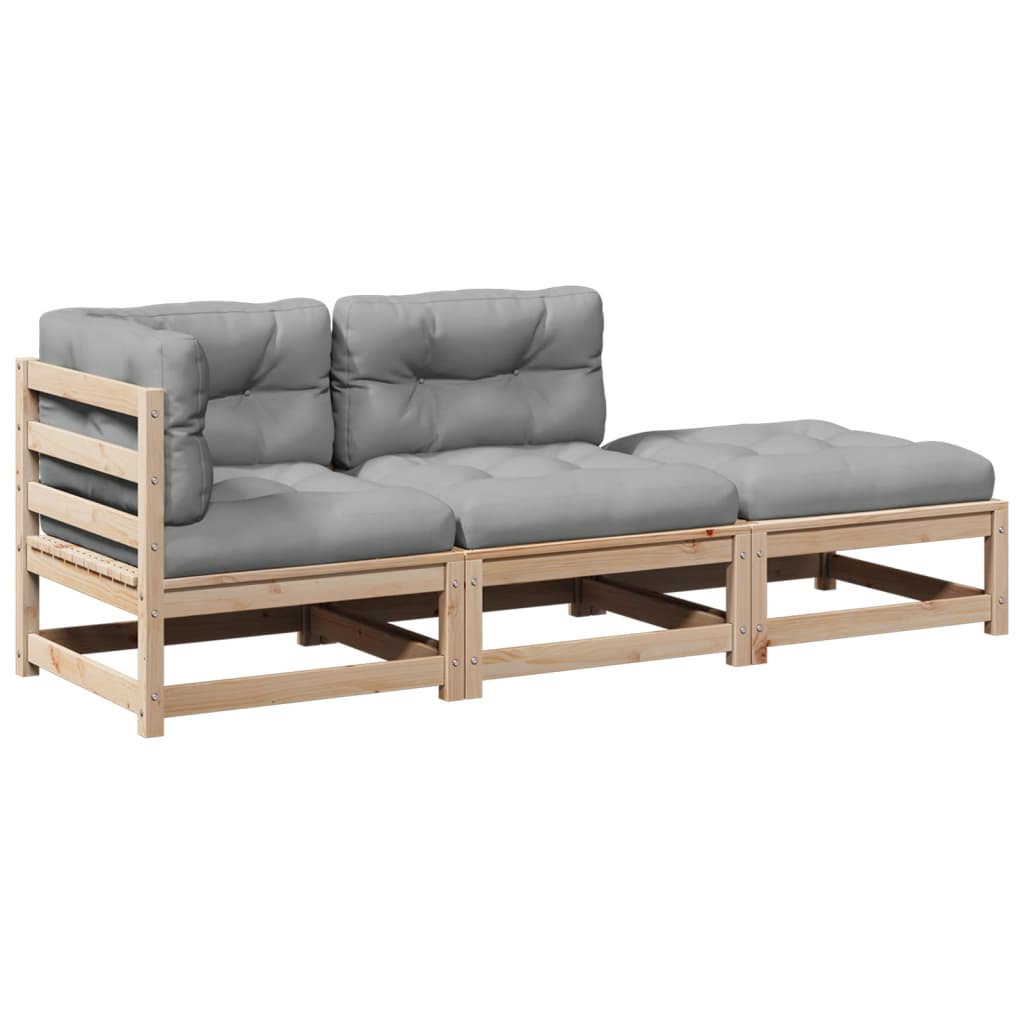 Set Divani Giardino 3 pz con Cuscini in Legno Massello di Pino | homemem39