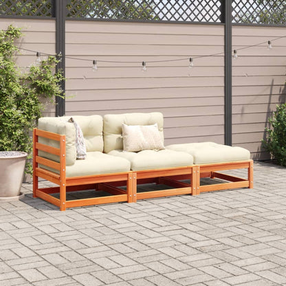 Set Divani Giardino 3 pz con Cuscini Marrone Cera Massello Pino | homemem39