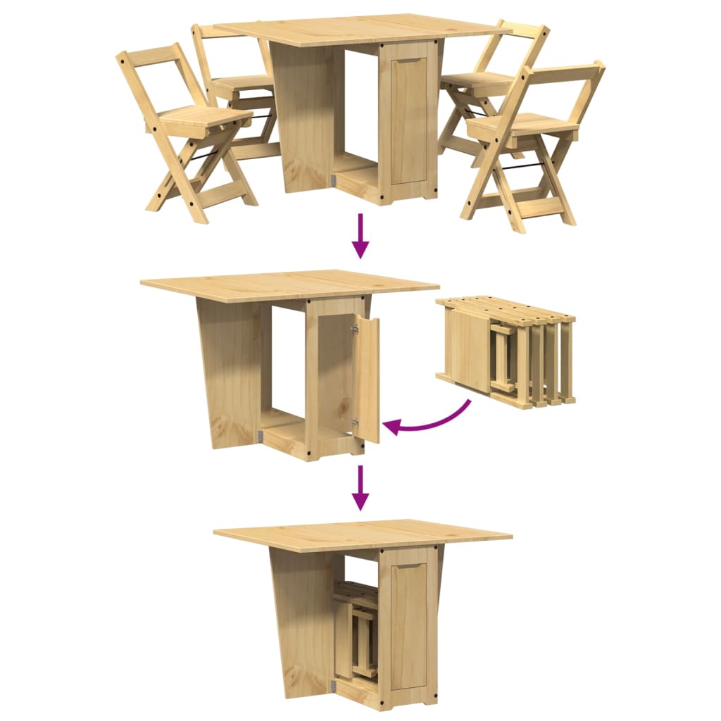 Set da Pranzo 5 pz Corona Pieghevole Marrone Cera in Pino - homemem39