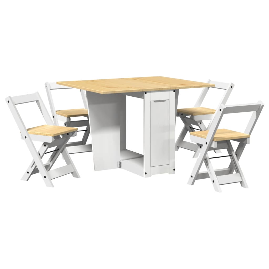 Set da Pranzo 5 pz Corona Pieghevole Bianco in Legno di Pino - homemem39