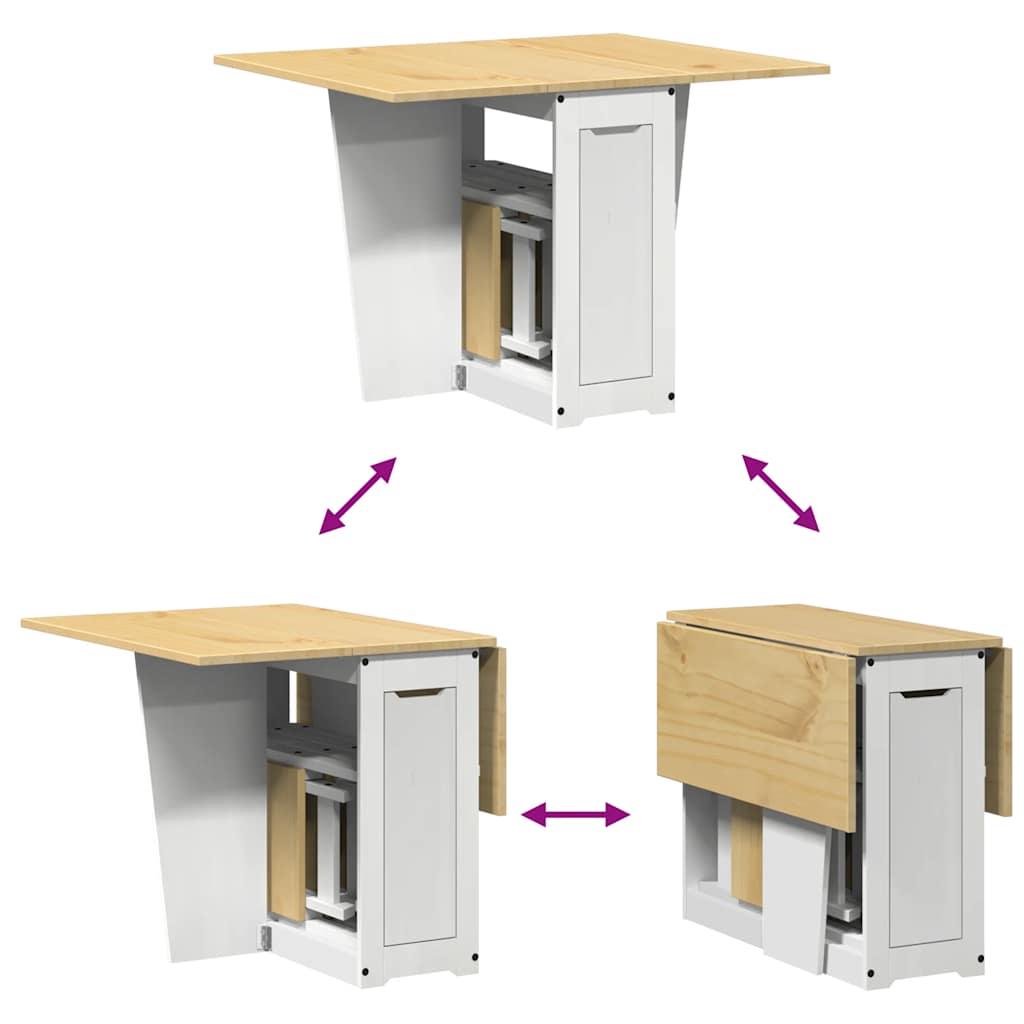 Set da Pranzo 5 pz Corona Pieghevole Bianco in Legno di Pino