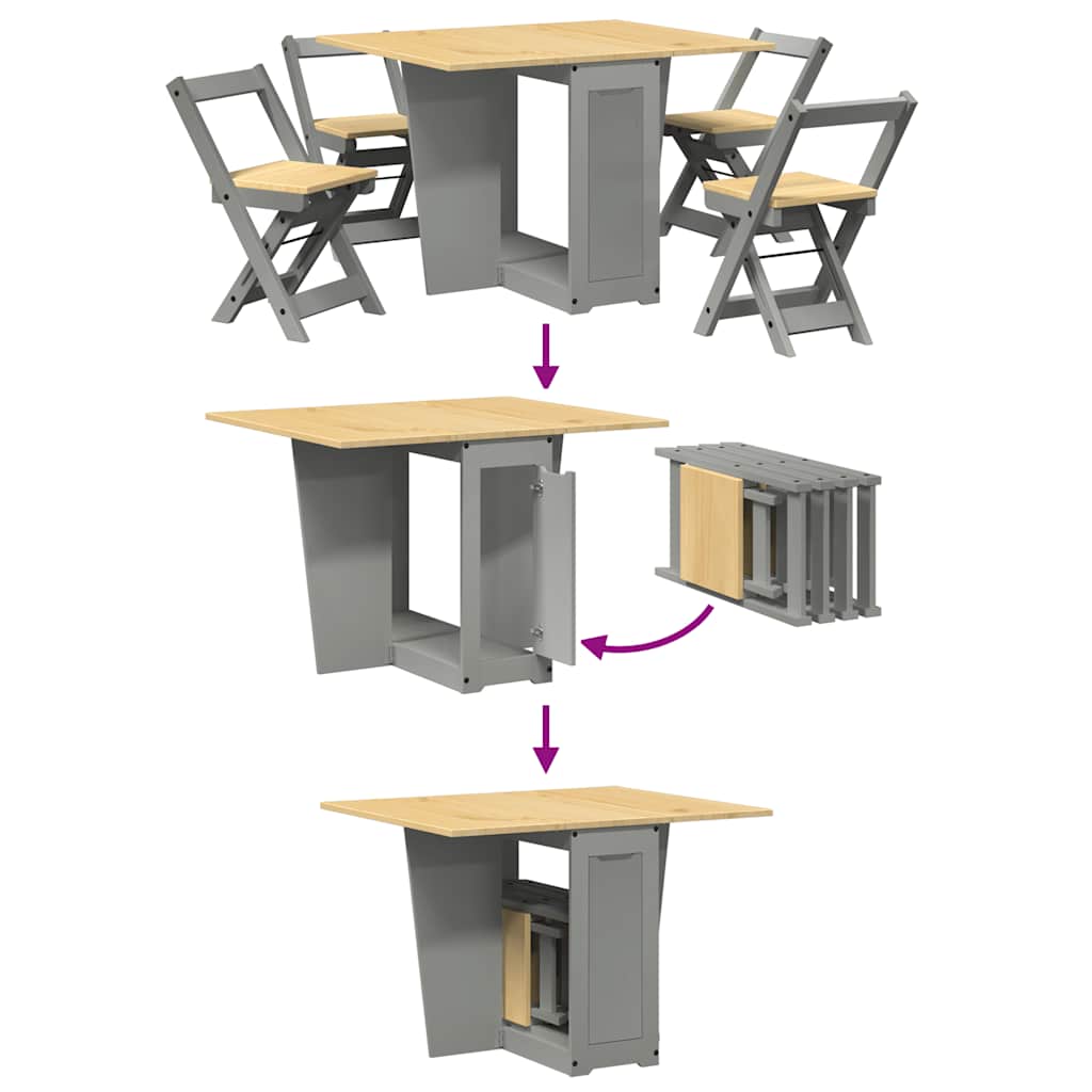 Set da Pranzo 5 pz Corona Pieghevole Grigio in Legno di Pino - homemem39